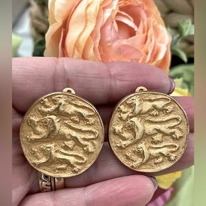 Ancient Gold Lioness Vintage Earrings
